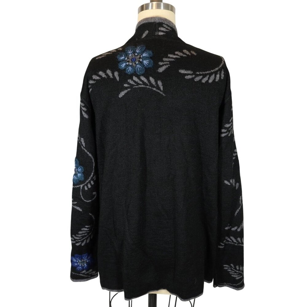 Morning Glory Alpaca Reversible Embroidered Open Front Cardigan One Size M/L - Picture 3 of 5